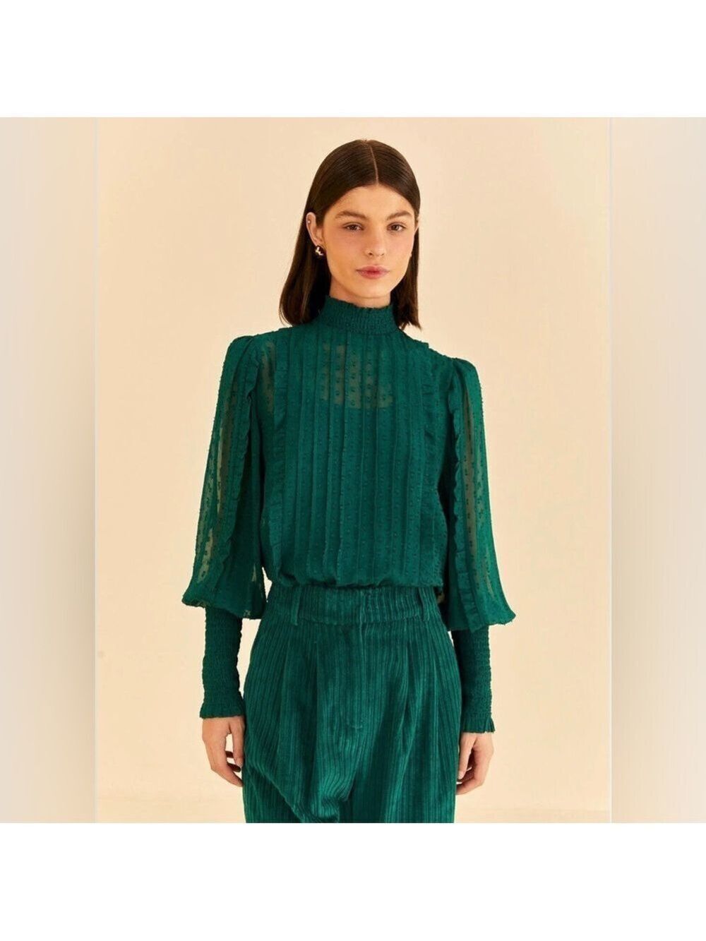 Farm Rio Emerald Ruffle Long Sleeve Blouse - Picture 3 of 11